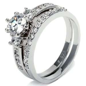   Silver Half Eternity Cubic Zirconia Wedding Ring Bridal Set Jewelry