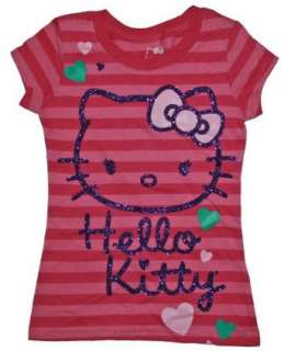  Hello Kitty Pink Stripe Glitter T shirt for Girls 