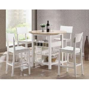  5pcs White & Natural Counter Height Dining Table & Bar 