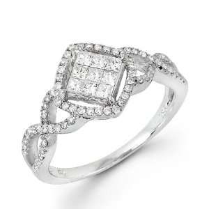  0.67ctw Round Princess Cut Diamond 14k White Gold Ring 