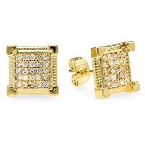   Earrings 9mm Ice Cube Shaped White Round Cubic Zirconia Pushback Post