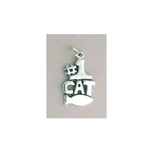 Sterling Silver Charm, NUMBER ONE CAT with Fish Outline, 3/4 inch, 1.6 