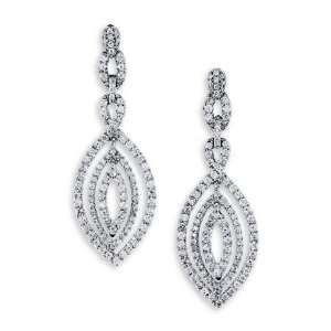  18K White Gold Dangle Fashion Round Diamond Earrings 