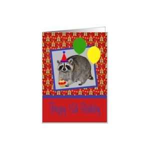  15th Birthday, Raccoon with a party hat and cupcake Card 