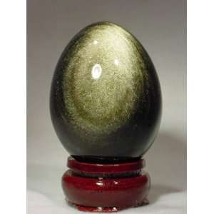   Gold Sheen Obsidian 2.5 egg with Cherry Wood Stand 
