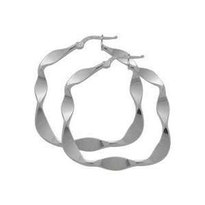  Sterling Silver Square Wave Style Hoop Earrings Jewelry