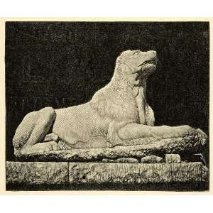  1890 Wood Engraving Sculpture Dog Funeral Monument Tomb 
