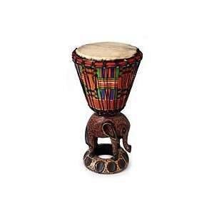  NOVICA Wood djembe drum, African Elephant