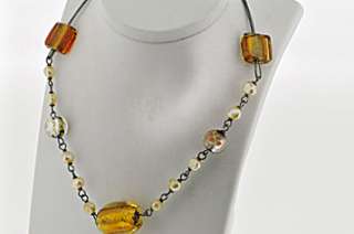 Sterling Silver Morano Glass & Cultured Pearls Necklace  