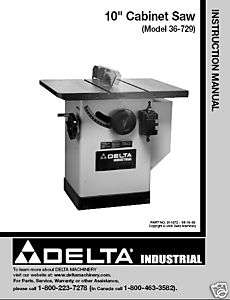 Delta 10 Table Saw Instruction Manual Model # 36 729  