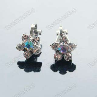 CLIP ON sparkly AB CRYSTAL diamante FLOWER EARRINGS  