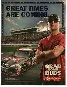 2011 Kevin Harvick Budweiser Race Car Magazine Print Ad  