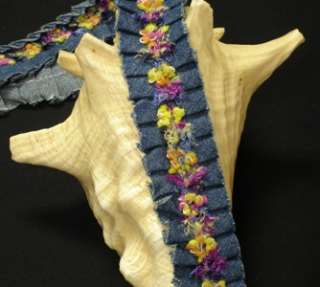 Chenille Floral Denim Fabric Embellishment Trim 1.25wd 4 YARD PIECE 