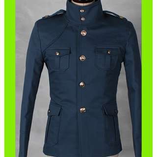 Mens Military Style China Collar jacket Blue 017  