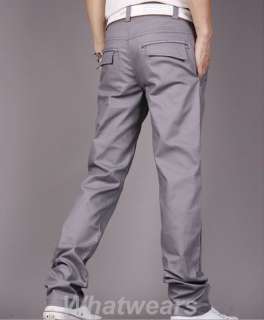 Mens Slim Casual Trousers Straight Leg Pants Grey Z51  