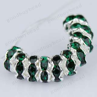 100X WHOLESALE DEEP GREEN CRYSTAL SILVER SPACER BEADS  