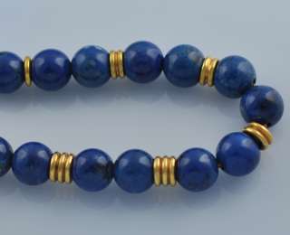 Estate Zolotas Solid 18k Yellow Blue Lapis Lazuli Necklace strung on 