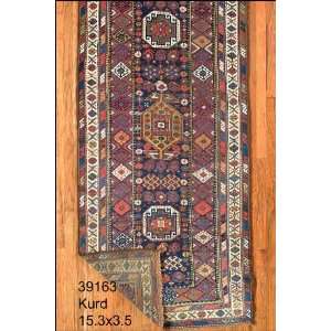  3x15 Hand Knotted Kurd Kurdistan Rug   35x153