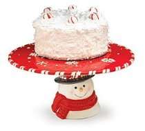 Peppermint Snowman Pedestal Cake Plate/Stand For Christmas Holiday 