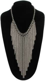 New Silver Tone Chain Fringe Statement Necklace  