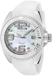 Invicta Womens 0493 Angel White Rubber Strap Diamond Accents MOP Dial 