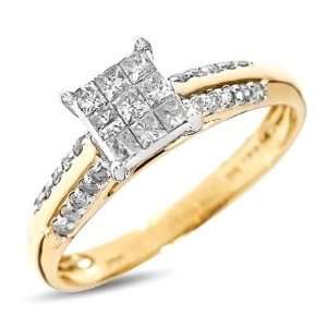 CT. T.W. Round, Princess Cut Diamond Ladies Engagement Ring 10K 