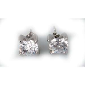  Rhodium Plated Sterling Silver Earrings with Clear CZ 