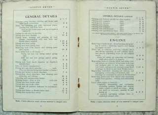 AUSTIN SEVEN Schedule of Charges for Repairs Handbook NO DATE #540a 