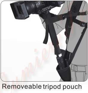 Removed right tripod pouch could be put ahead and used along with the 
