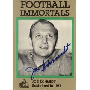 Joe Schmidt Autographed Football Immortals Card #107   Detroit Lions 