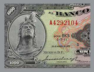 1000 PESOS Note MEXICO   1971 BKS   Mayan PYRAMID   UNC  