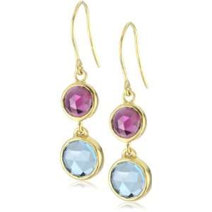   Circle Bubble Garnet & London Blue Topaz 2 Stone Earrings Jewelry