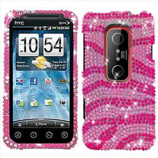 Pink Zebra Rhinestone Bling Case Cover for HTC EVO 3D  