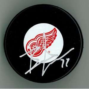  Brett Lebda Autographed Detroit Red Wings Hockey Puck 