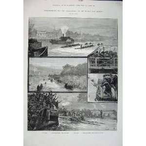  1880 Sculling Match River Thames Hammersmith Bridge Art 