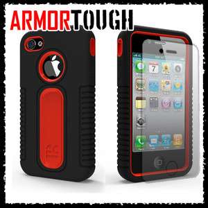 Black Red Armor Tough Skin Case with Screen Protector for Apple iPhone 