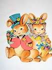 Vintage Dennison Easter Bunny Rabbit Couple Diecut Decoration 1950s 