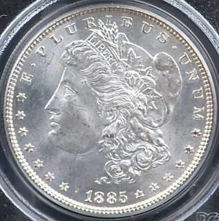 This is a 1885 Morgan Silver Dollar graded and authenticated by PCGS 