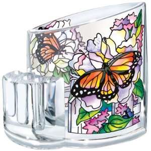 Amia 5753 Hand Painted Acrylic Pen Holder Featuring a Butterfly Design 