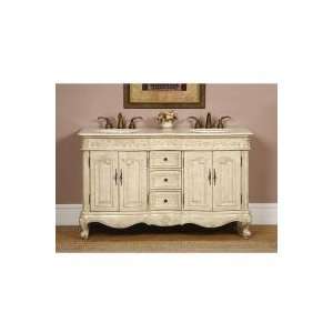  58 Inch Double Sink Bathroom Vanity in Antique White 