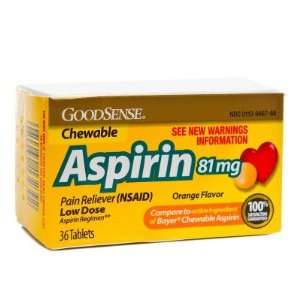  Good Sense  Aspirin Chew Child, Orange 81mg, 36 Tablets 