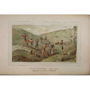  Colour Print Men Hunting Deer Dog 1885 Brussells Horse 