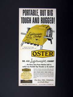 Oster Lightweight Champ Pipe Threader Threading Machine 1958 Ad 