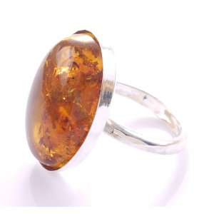 Hanfords of London Large Amber & Sterling Silver Handmade Ring (Size 8 
