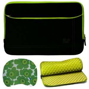  Accessory Pocket Black with Green Trim Nubuck Sleeve Case for 13 