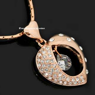 Pretty 18k Gold GP use Swarovski Crystal Heart Necklace w Dangle 