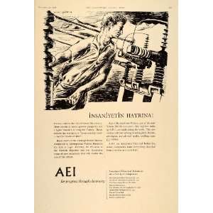  1954 Ad A.E.I. Michael Ayrton Catalagzi Power Turkey 