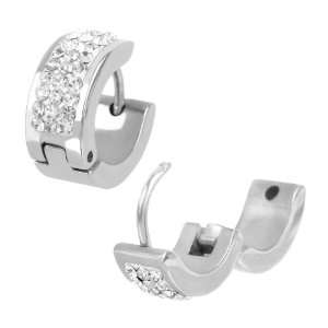   Huggies Earrings with Multiple CZ Stones Going Around In Three Rows