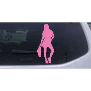 Pink 12in X 5.4in    Girl Shopping Silhouettes Car Window Wall Laptop 