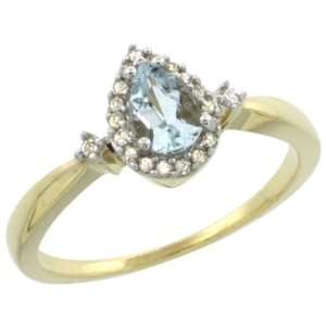 14k Gold ( 6x4 mm ) Teardrop Engagement Aquamarine Ring w/ 0.09 Carat 